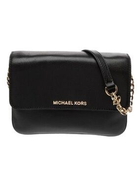 Michael Kors Black Leather Crossbody with Gold Chain Strap